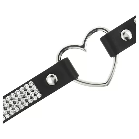 Coquette - colier choker cu inimi și strasuri - negru