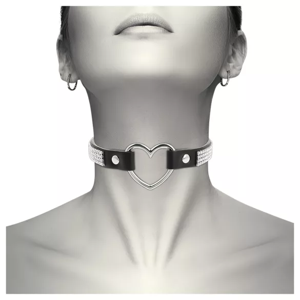 Coquette - colier choker cu inimi și strasuri - negru