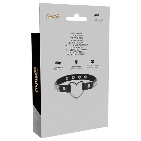 Coquette - colier choker cu inimi și strasuri - negru