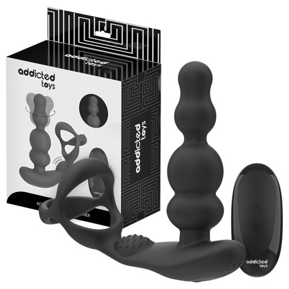 Addicted Toys - vibrator anal rotativ cu inel penian (negru)
