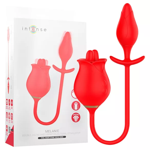Intense Melanie - Vibrator 2 în 1 cu limbă rotativă - stimulare clitoris - roșu
