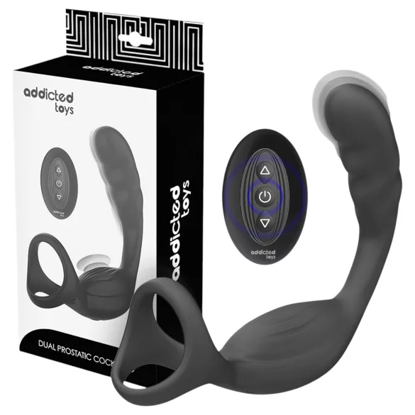 Addicted Toys - vibrator anal cu inel pentru penis și testicule - negru
