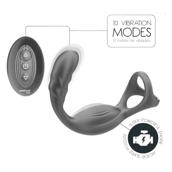 Addicted Toys - vibrator anal cu inel pentru penis și testicule - negru