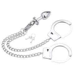   LateToBed - set BDSM cu cătușe și plug anal - metalic argintiu
