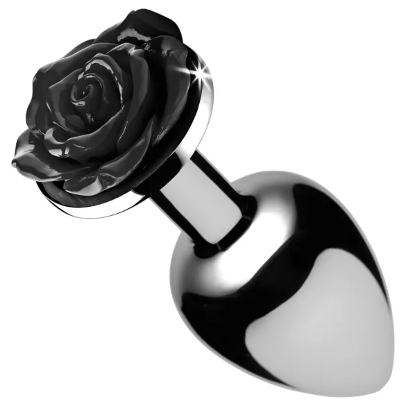 Booty Sparks Black Rose - dop anal din aluminiu (argintiu-negru)
