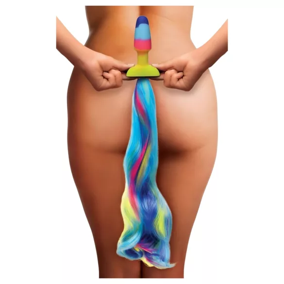 TAILZ - dop anal din silicon cu coadă de unicorn (curcubeu)