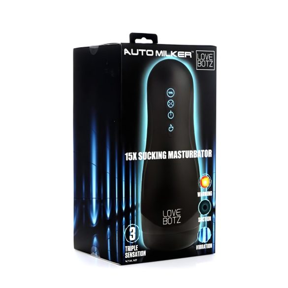 Lovebotz - masturbator automat cu sucțiune și vibrații - impermeabil, negru