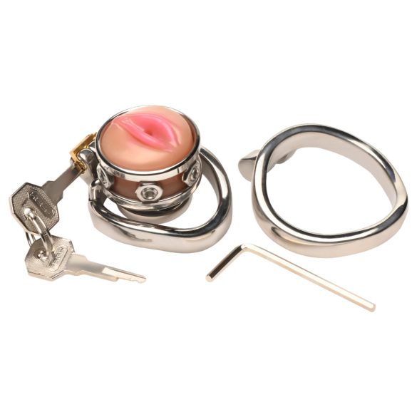 XR Brands - cușcă pentru penis cu vagin artificial - metal argintiu