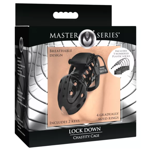 Master Series Lock Down - cușcă pentru penis ventilată (neagră)