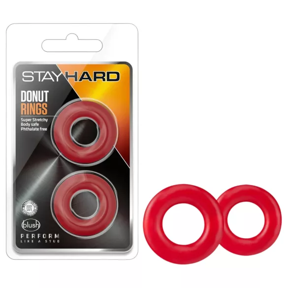 Stay Hard - set de inele pentru penis - silicon roșu
