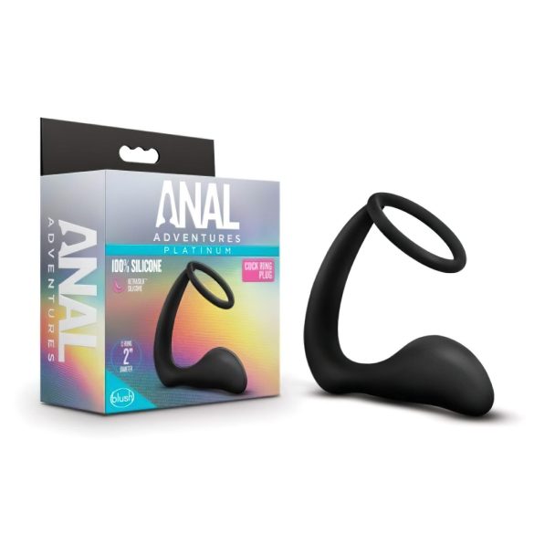 Aventuri Anale Platinum - dildo anal cu inel penian (negru)