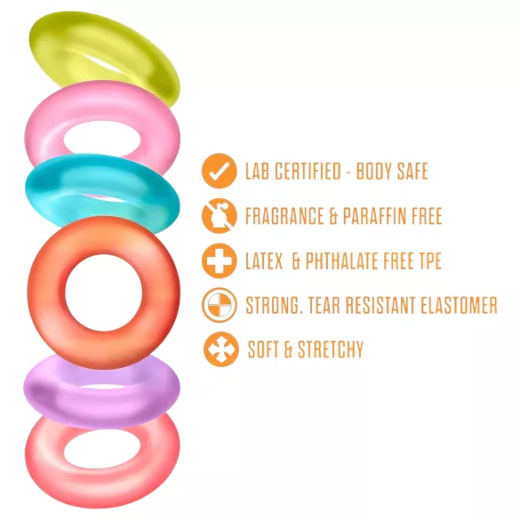 King of the Ring - set inele pentru penis - silicon colorat (6 bucăți)