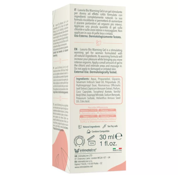 Intimateline Luxuria BIO - gel excitant încălzitor pentru femei (30 ml)