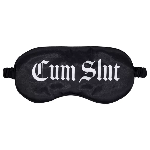 Au! - mască de ochi din satin inscripționată „Cum Slut” (neagră)