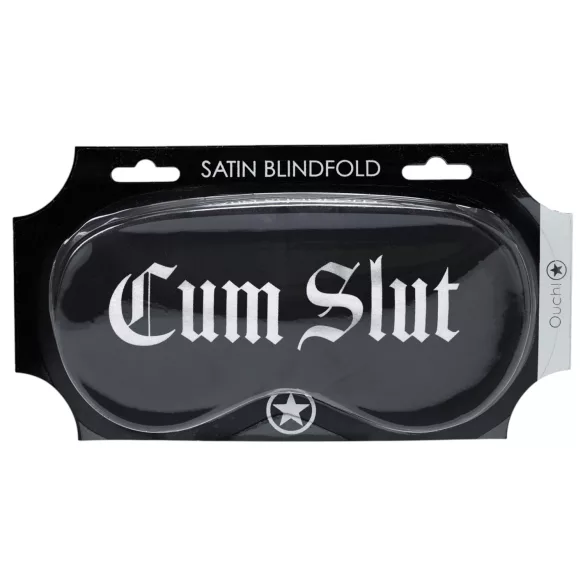Au! - mască de ochi din satin inscripționată „Cum Slut” (neagră)