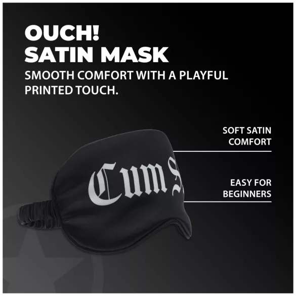 Au! - mască de ochi din satin inscripționată „Cum Slut” (neagră)