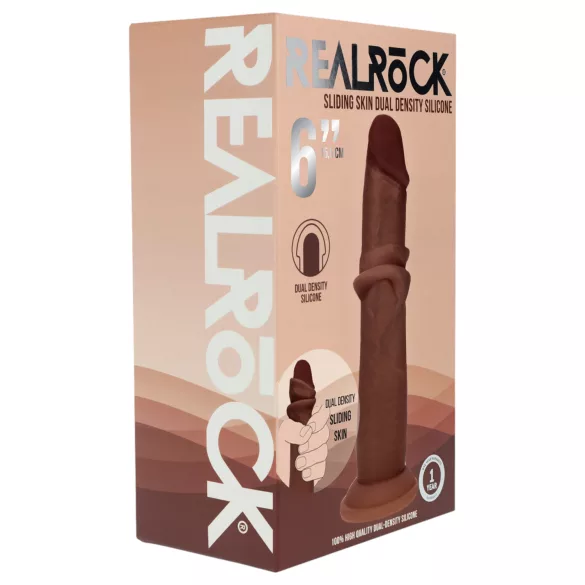 RealRock - dildo realist cu densitate dublă (maro) - 15,5 cm