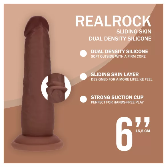 RealRock - dildo realist cu densitate dublă (maro) - 15,5 cm