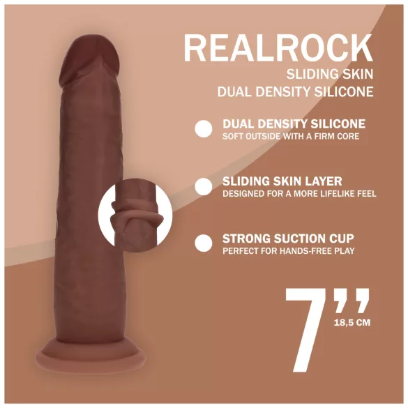 RealRock - dildo realist cu densitate dublă (maro) - 18,5 cm