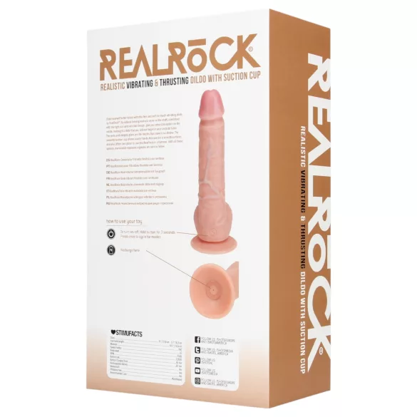RealRock - vibrator cu ventuză și funcție de împingere - culoare naturală 20,5cm