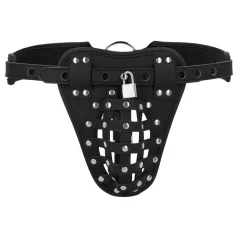   Aoleu! - cușcă din piele artificială pentru bărbați, cu centură de castitate și lacăt (negru)