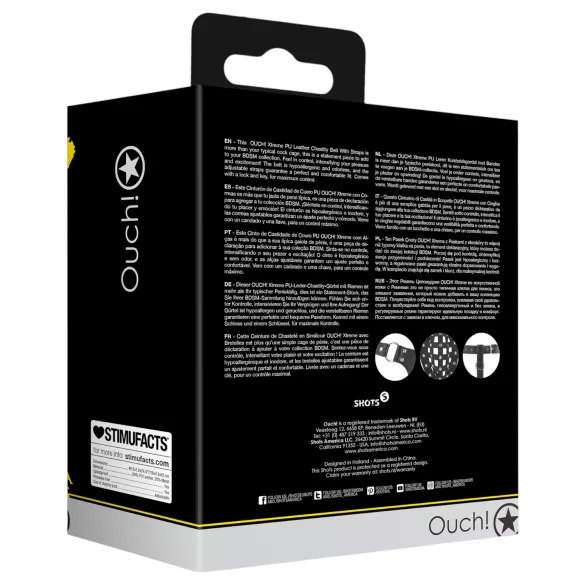 Aoleu! - cușcă din piele artificială pentru bărbați, cu centură de castitate și lacăt (negru)