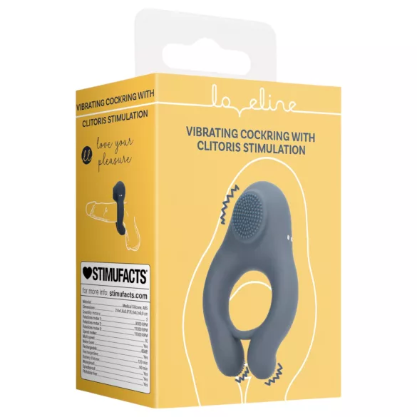 Loveline - inel pentru penis cu vibrații și stimulare clitoridiană - gri