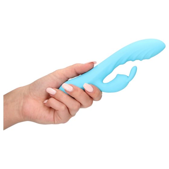 Loveline - vibrator impermeabil cu acumulator și braț de stimulare a clitorisului de iepuraș (albastru)