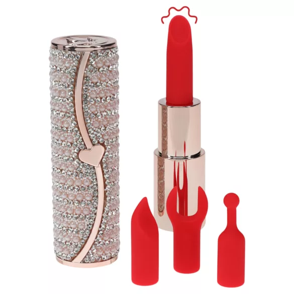 Loveline Candy - vibrator tip ruj cu 4 capete interschimbabile (roz)