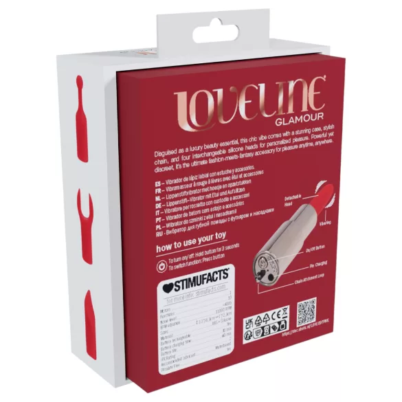 Loveline Candy - vibrator tip ruj cu 4 capete interschimbabile (roz)