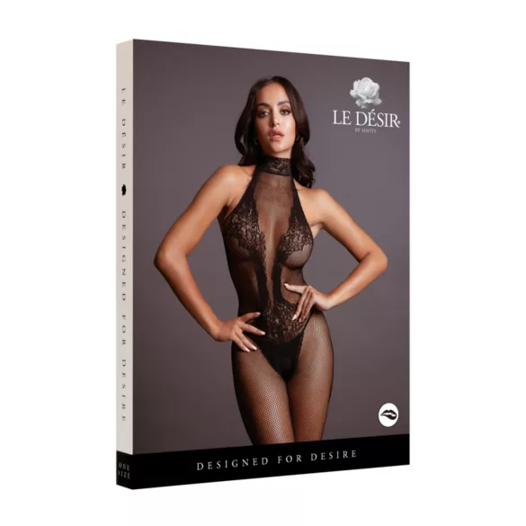 Le Désir - salopetă din plasă neagră cu dantelă (S-XL)