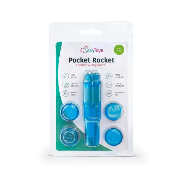 Easytoys - mini vibrator cu set accesorii - albastru (5 piese)