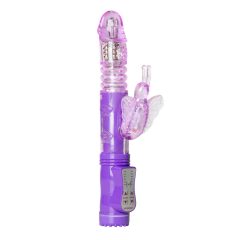   Easytoys - vibrator rotativ și dildou cu aripă de fluture pentru clitoris (mov)