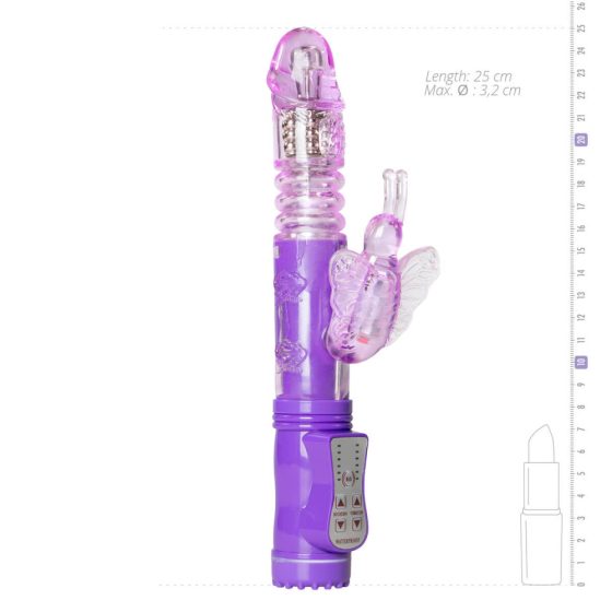 Easytoys - vibrator rotativ și dildou cu aripă de fluture pentru clitoris (mov)