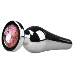   EasyToys Metal No.11 - buttplug anal în formă de con cu piatră roz (argintiu, 3,5 cm)