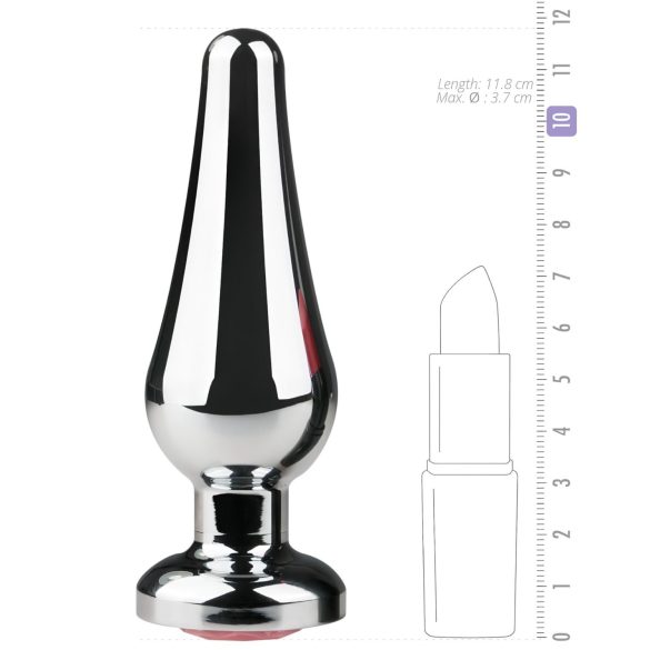 Easytoys - plug anal metalic tip con cu piatră roz - argintiu 3,5cm