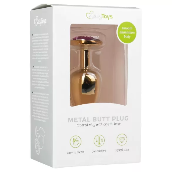 EasyToys Metal No.1 - dop anal în formă de con cu piatră mov (auriu, 2,5 cm)