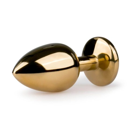 Easytoys Metal No.1 - dildo anal conic cu piatră mov - auriu (2,5cm)