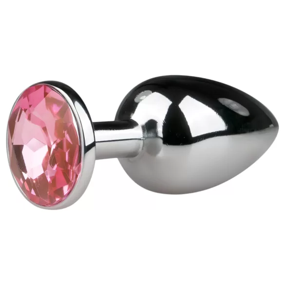 EasyToys Metal No.1 - dop anal în formă de con cu piatră roz (argintiu, 2,7 cm)