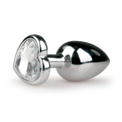   Easytoys Metal No.2 - dildo anal cu piatră în formă de inimă (argintiu-alb) (2,5cm)