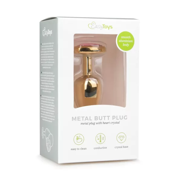 Easytoys - dop anal metalic - cu cristal roz auriu - 2,5cm