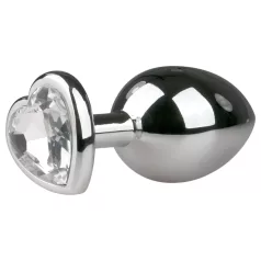   Easytoys - dop anal metalic inimă - piatră albă - argintiu