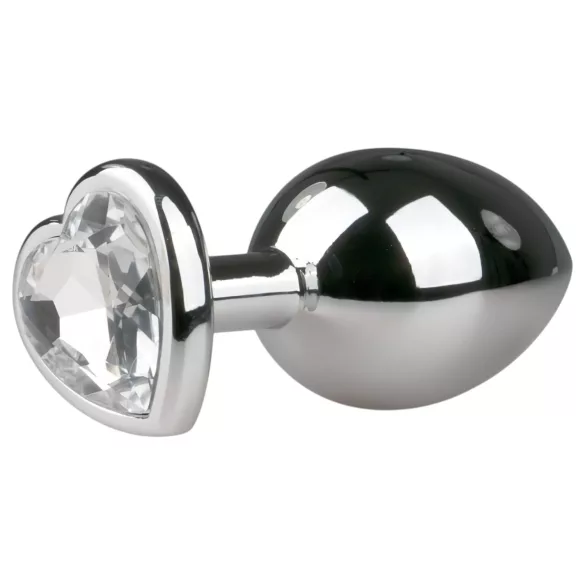 Easytoys - dop anal metalic inimă - piatră albă - argintiu