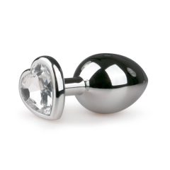   Easytoys Metal No.7 - dilu anal sub formă de con cu inimă și cu un cristal alb - argintiu (3cm)