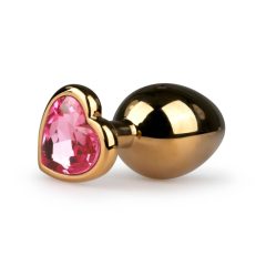   Easytoys Metal Nr.7 - plug anal în formă de inimă cu piatră roz - auriu (3cm)