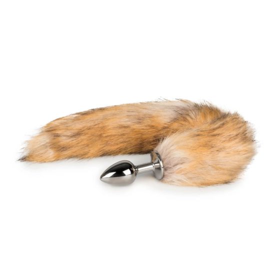 Easytoys Fox NO1 - dildo anal din metal cu coadă de vulpe (argintiu-roșu)