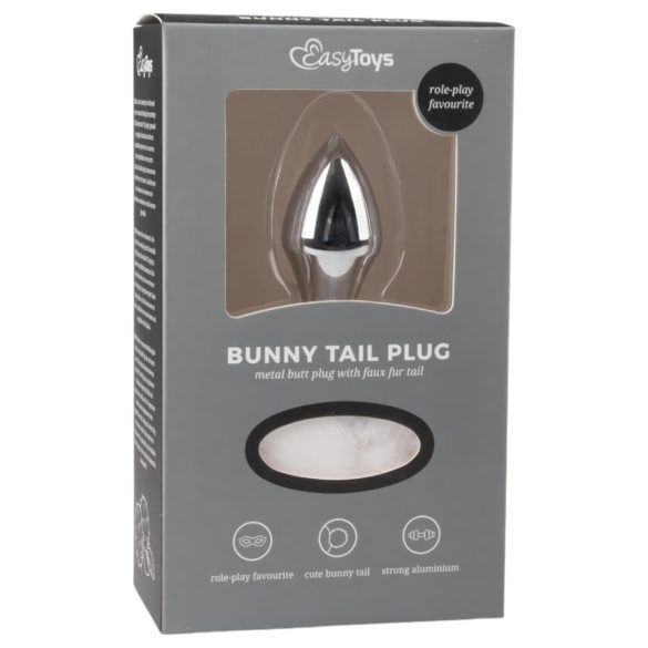 Easytoys Bunny NO1 - butt plug metalic cu coadă de iepuraș - argintiu/alb
