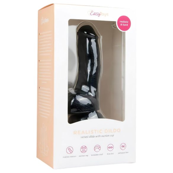 Easytoys - dildo cu ventuză și testicule - 15cm - negru