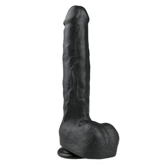 Easytoys - dildo mare cu ventuză și testicule (29,5cm) - negru