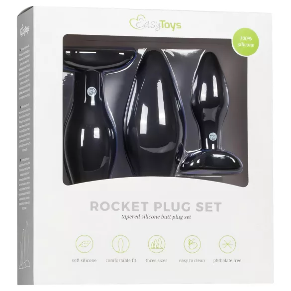 Easytoys Rocket - set plug anal - 3 bucăți - silicon negru